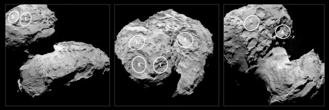 Les sites d'atterrissage potentiels de Philae - le choix s'est porté sur le site J