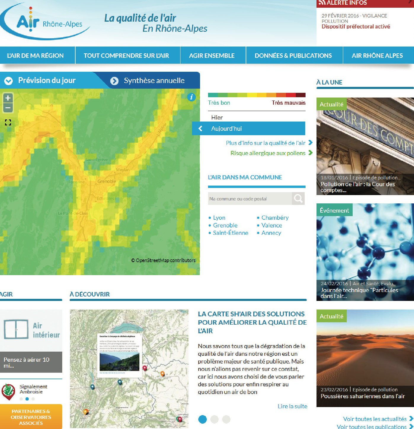Site de Air Rhône-Alpes - Impression écran du 29 février 2016