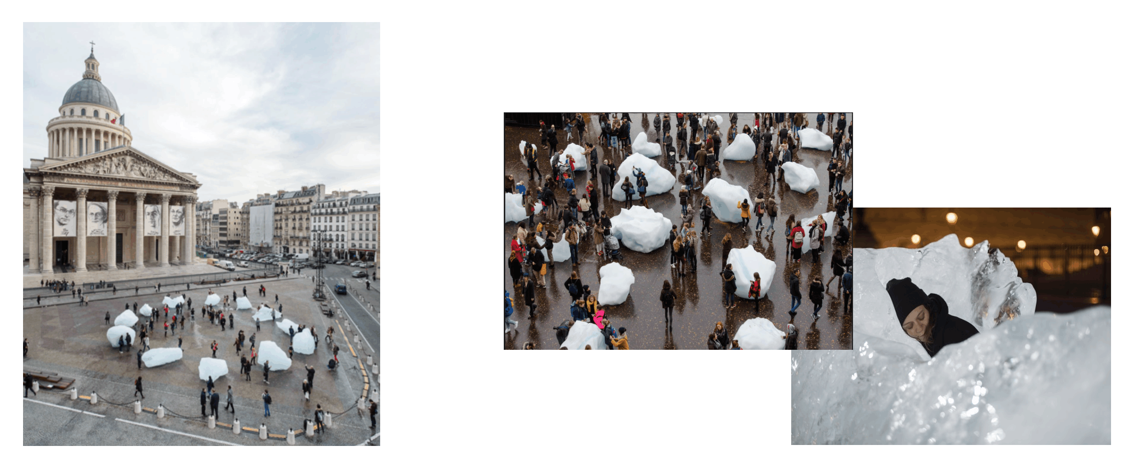Ice Watch, réalisé par Olafur Eliasson en collaboration avec le géologue Minik Rosing. Décembre 2015 pendant la COP 21 à Paris.